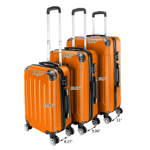 3-in-1 Portable ABS Trolley Case 20inch  24inch  28inch Orange